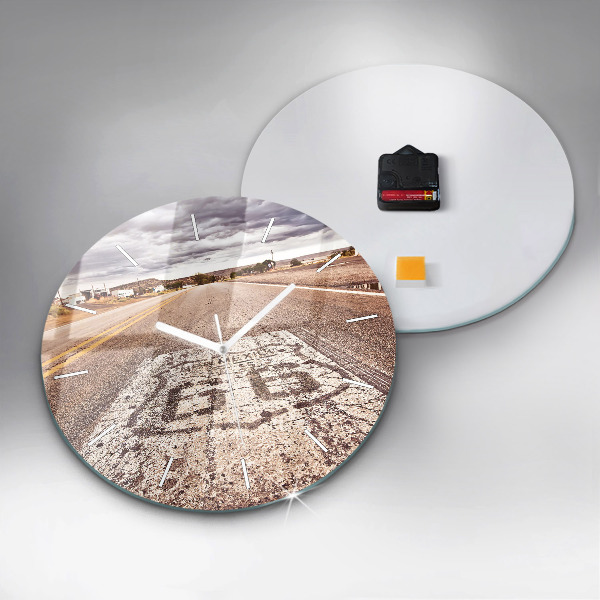Round glass wall clock Route 66 USA