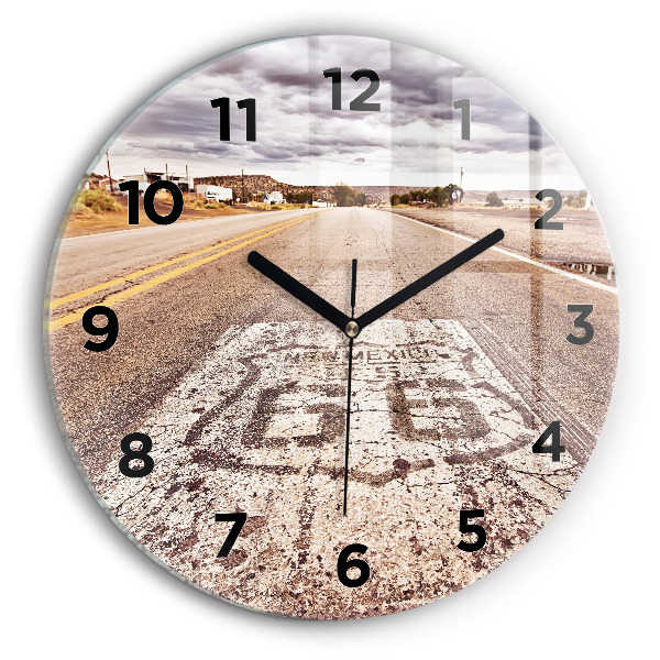 Round glass wall clock Route 66 USA