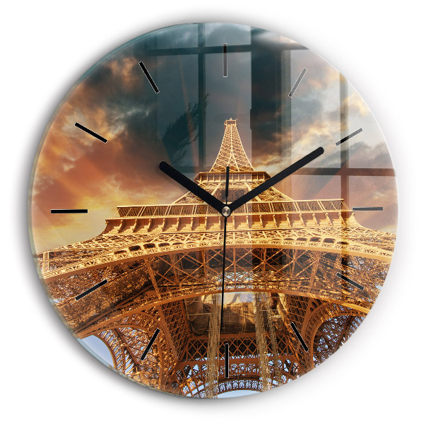 Round glass wall clock Eiffel Tower