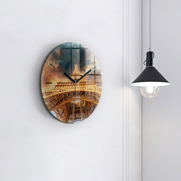 Round glass wall clock Eiffel Tower