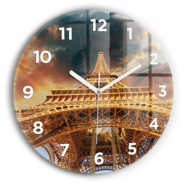 Round glass wall clock Eiffel Tower