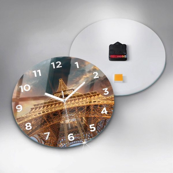Round glass wall clock Eiffel Tower