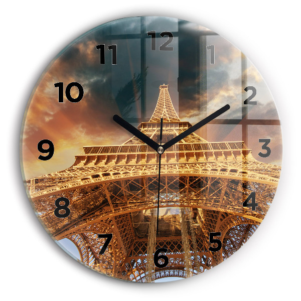 Round glass wall clock Eiffel Tower