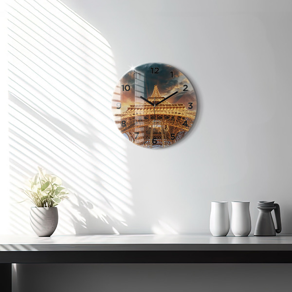 Round glass wall clock Eiffel Tower