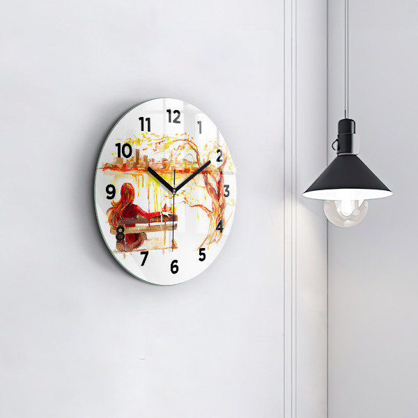 Round glass wall clock Autumn Landscape
