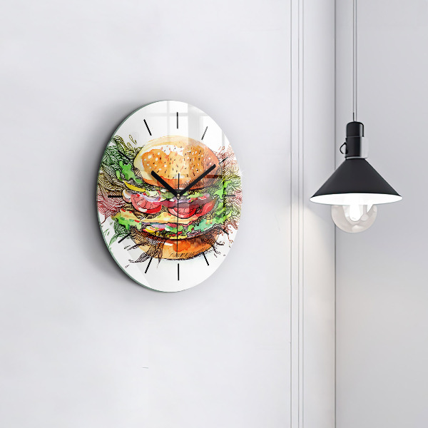 Round glass wall clock XXL Cheese Burger