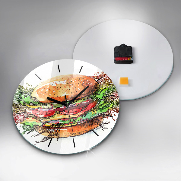 Round glass wall clock XXL Cheese Burger