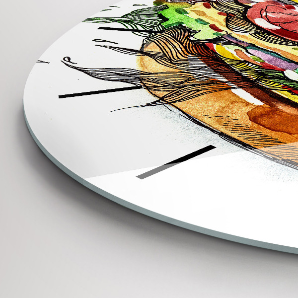Round glass wall clock XXL Cheese Burger