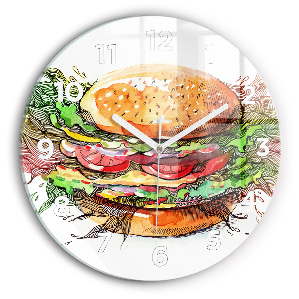 Round glass wall clock XXL Cheese Burger