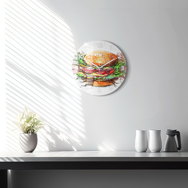 Round glass wall clock XXL Cheese Burger