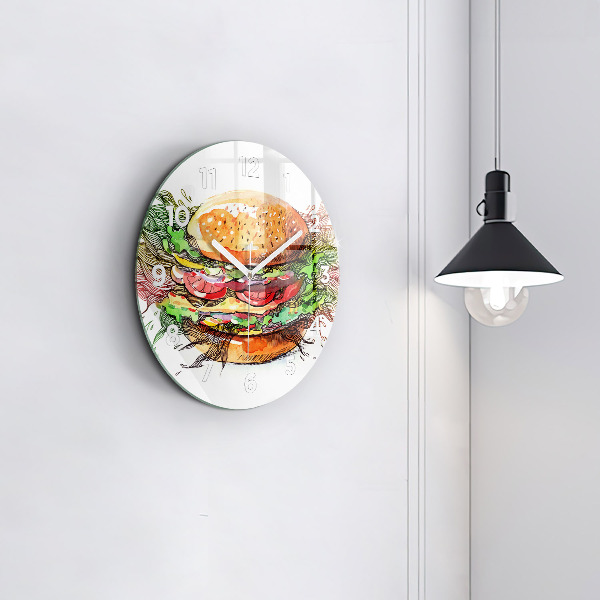 Round glass wall clock XXL Cheese Burger
