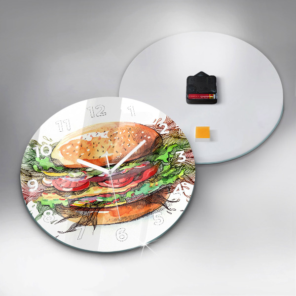 Round glass wall clock XXL Cheese Burger