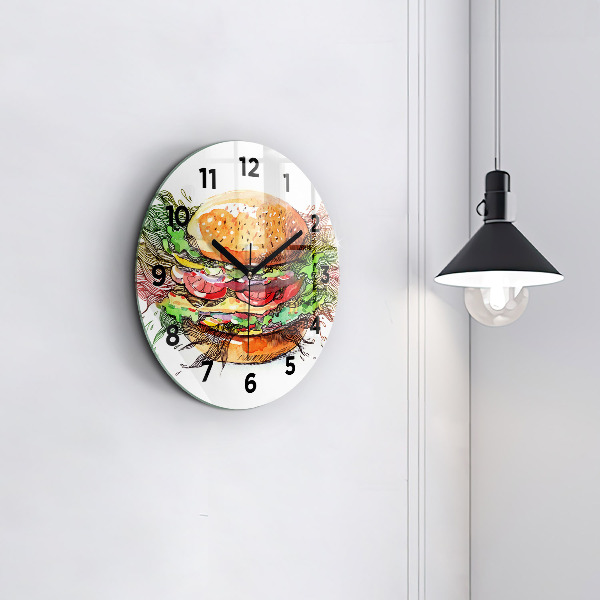 Round glass wall clock XXL Cheese Burger