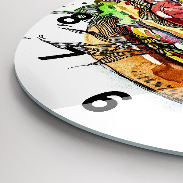 Round glass wall clock XXL Cheese Burger