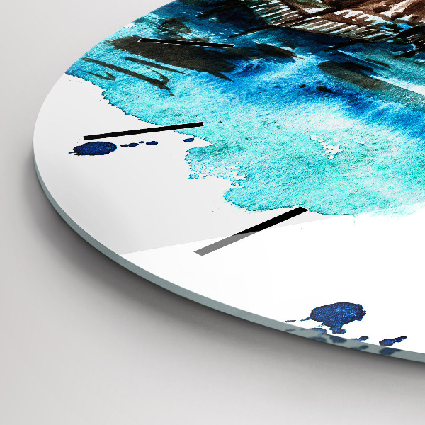 Round glass wall clock Picture of a deserted island