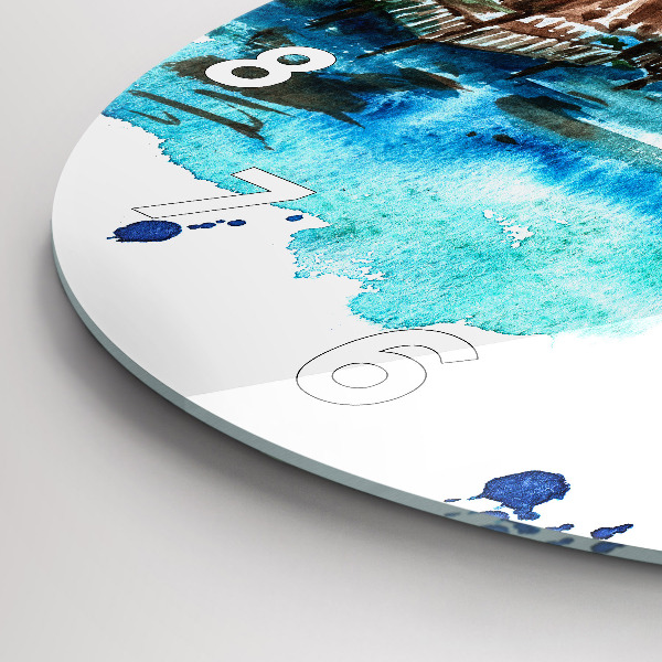 Round glass wall clock Picture of a deserted island