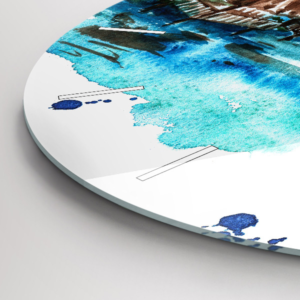 Round glass wall clock Picture of a deserted island