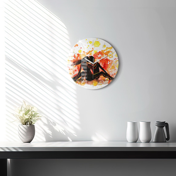 Round glass wall clock Love and a couple in love