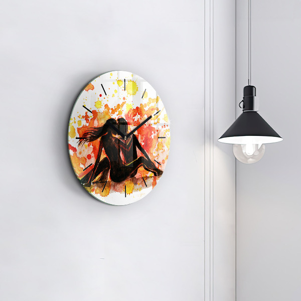 Round glass wall clock Love and a couple in love