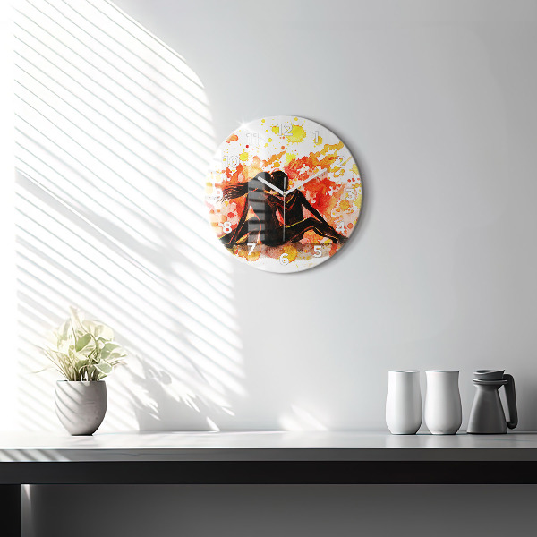 Round glass wall clock Love and a couple in love