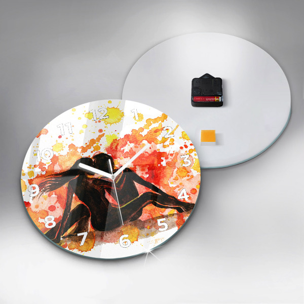 Round glass wall clock Love and a couple in love