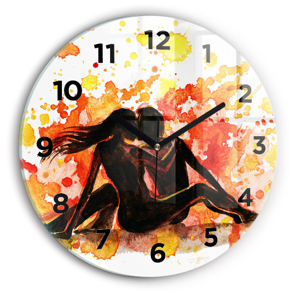 Round glass wall clock Love and a couple in love
