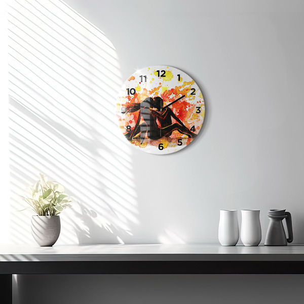 Round glass wall clock Love and a couple in love