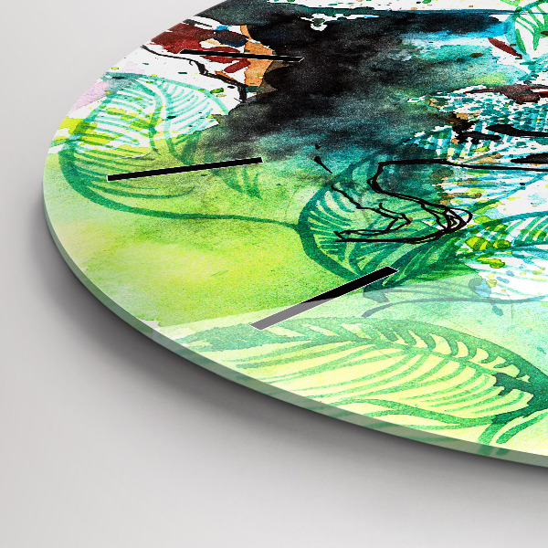 Round glass wall clock Toucan in the grass