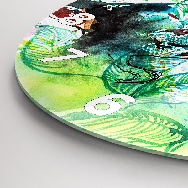 Round glass wall clock Toucan in the grass