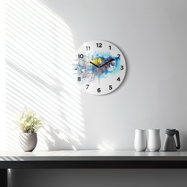 Round glass wall clock Underwater fish life