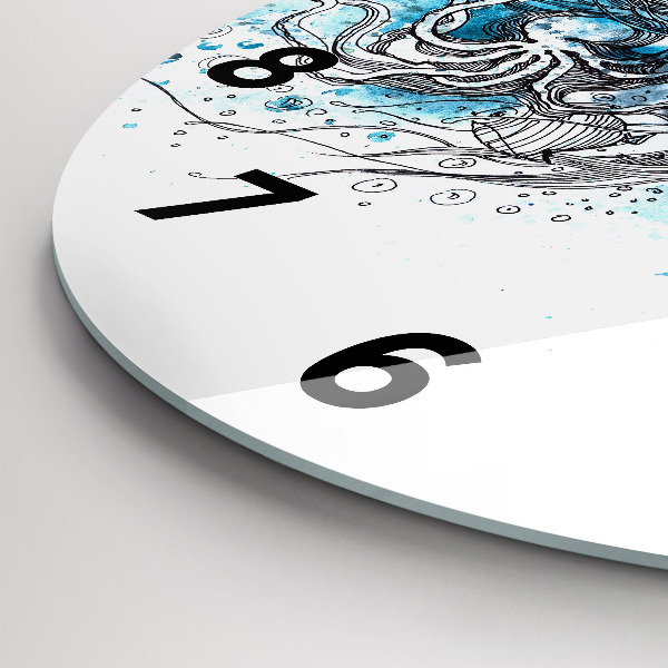 Round glass wall clock Underwater fish life