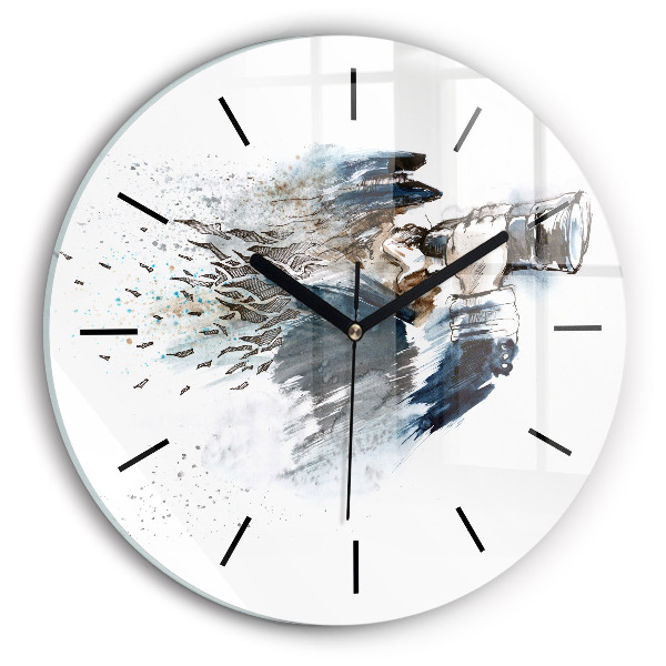 Round glass wall clock Captain with binoculars