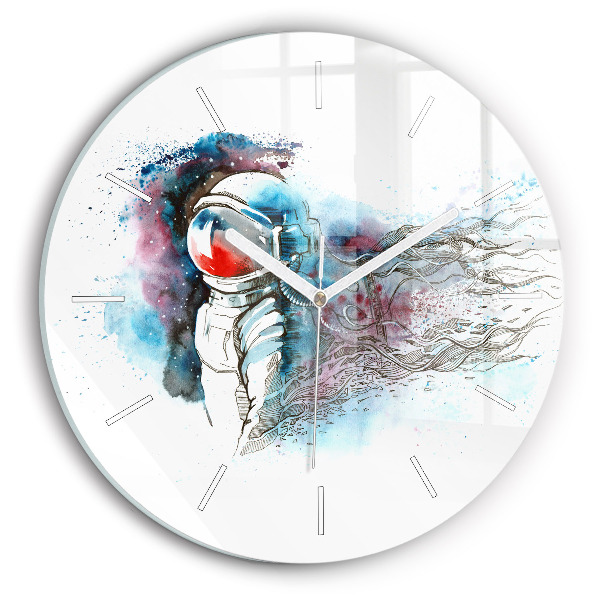 Round glass wall clock Astronaut abstraction