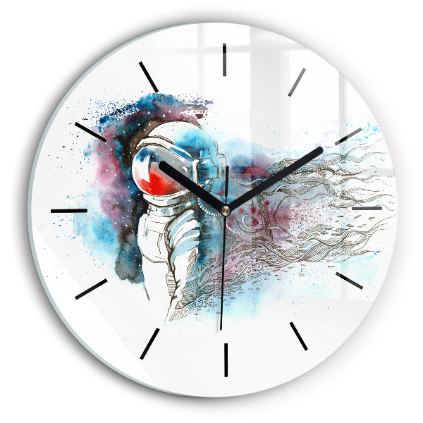 Round glass wall clock Astronaut abstraction