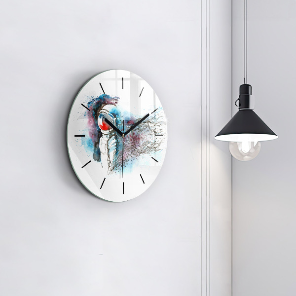 Round glass wall clock Astronaut abstraction