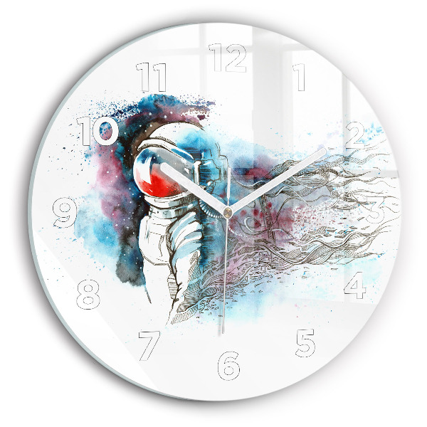 Round glass wall clock Astronaut abstraction