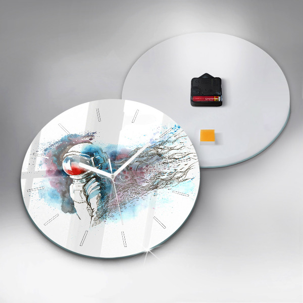 Round glass wall clock Astronaut abstraction