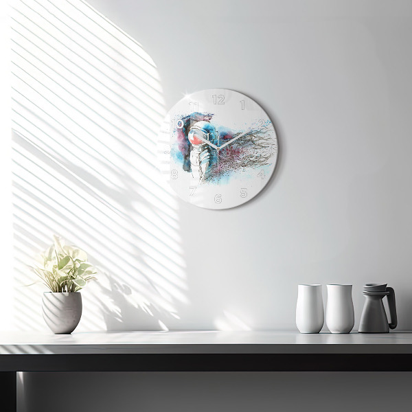 Round glass wall clock Astronaut abstraction