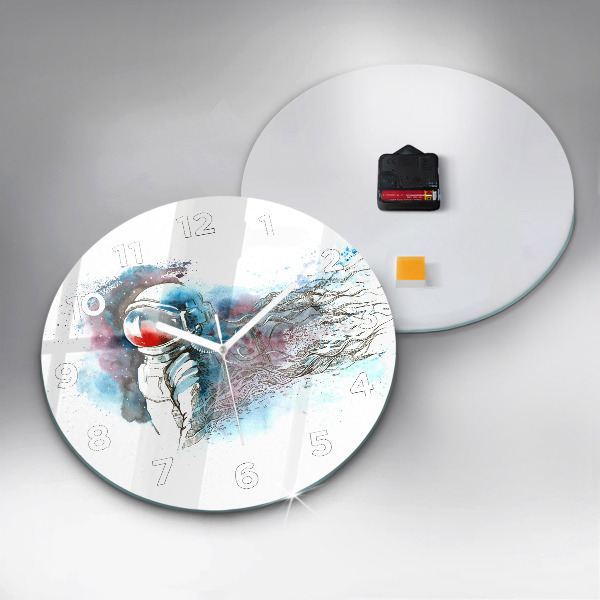 Round glass wall clock Astronaut abstraction