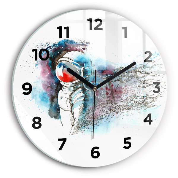 Round glass wall clock Astronaut abstraction