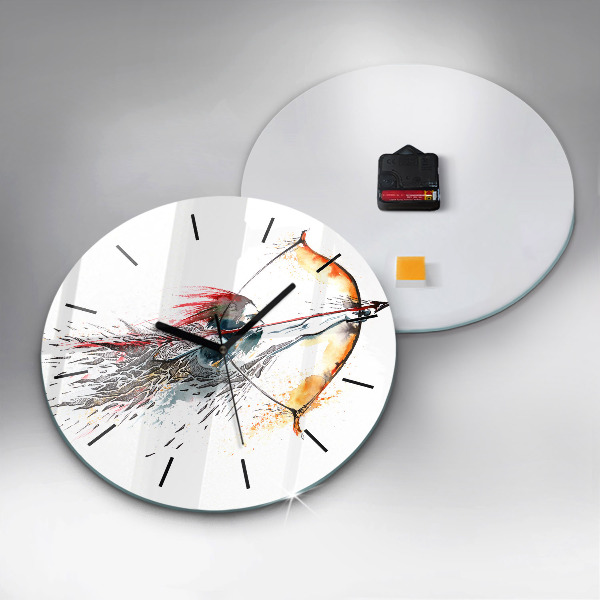 Round glass wall clock A warrior on the hunt