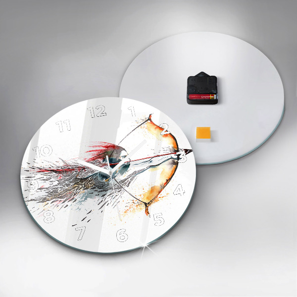 Round glass wall clock A warrior on the hunt
