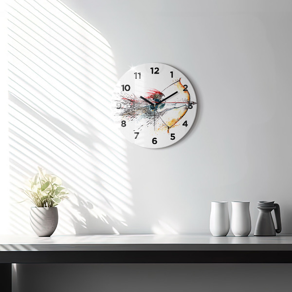 Round glass wall clock A warrior on the hunt