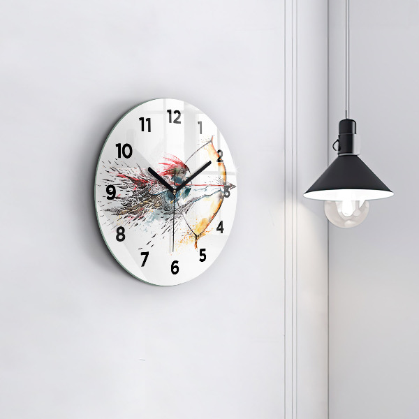Round glass wall clock A warrior on the hunt