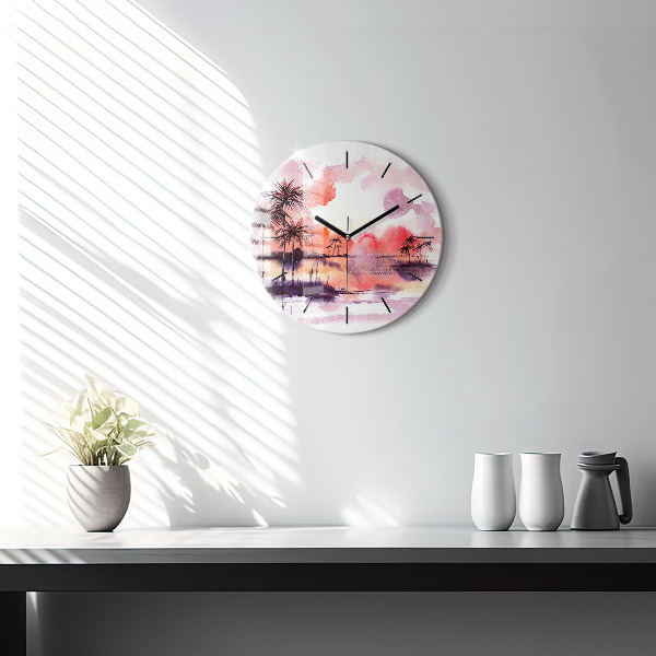 Round glass wall clock Tropical Landscape
