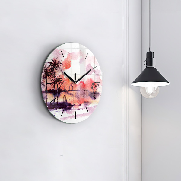 Round glass wall clock Tropical Landscape