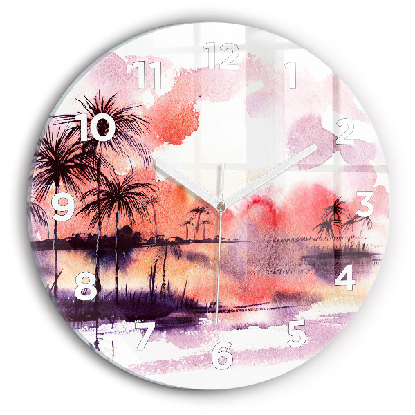Round glass wall clock Tropical Landscape