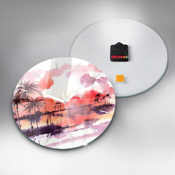 Round glass wall clock Tropical Landscape