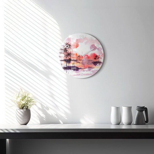 Round glass wall clock Tropical Landscape