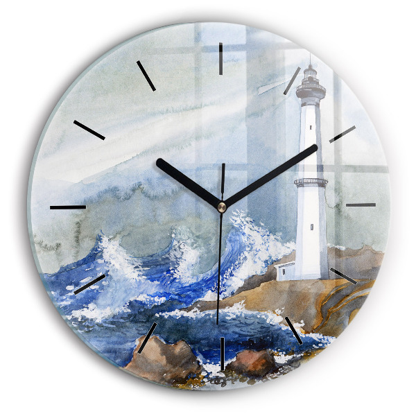 Round glass wall clock The sea and the lighthouse